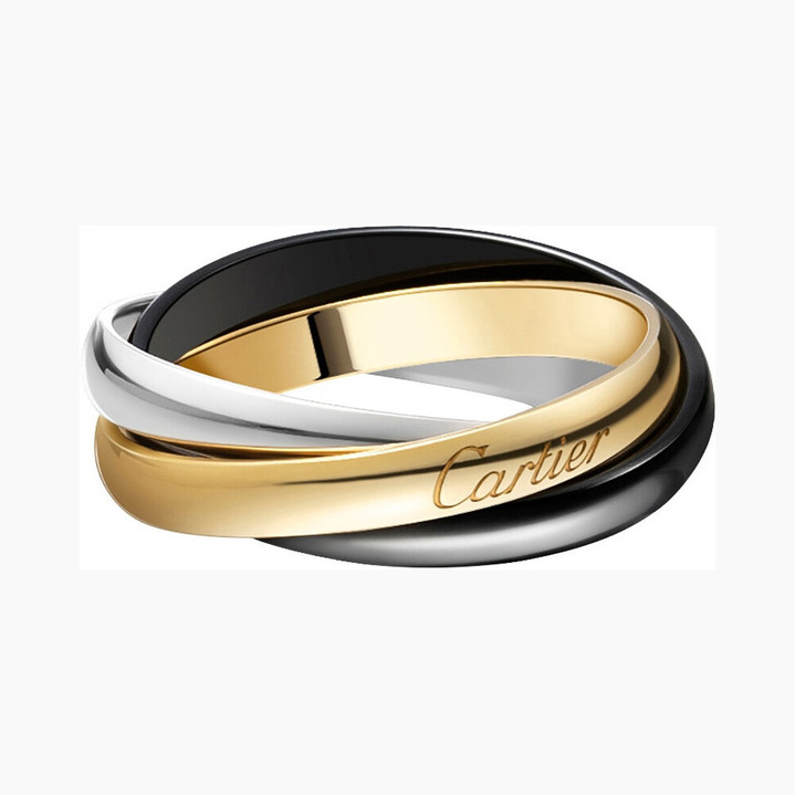Кольцо Trinity de Cartier, белое золото 18 карат, желтое золото 18 карат, черная керамика Кольцо Trinity de Cartier, белое золото 18 карат, желтое золото 18 карат, черная керамика